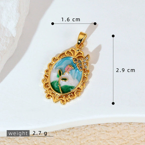Wholesale Jewelry Copper Zircon Flower Oil Drop Pendant Necklace Light Luxury Style