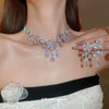 Wholesale Jewelry Copper Zircon Flower Water Drop Tassel Earrings And Necklace Set