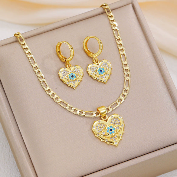 Wholesale Jewelry Copper Zircon Inlay Devil's Eye Pendant Necklace And Earrings