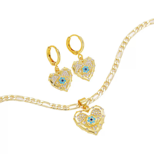Wholesale Jewelry Copper Zircon Inlay Devil's Eye Pendant Necklace And Earrings