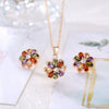 Wholesale Jewelry Copper Zircon Light Luxury Plant Flowers Ochain Earrings Necklace Set