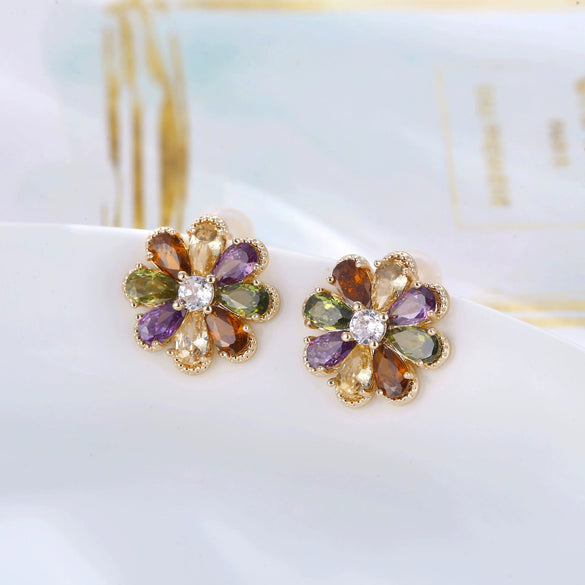 Wholesale Jewelry Copper Zircon Light Luxury Plant Flowers Ochain Earrings Necklace Set