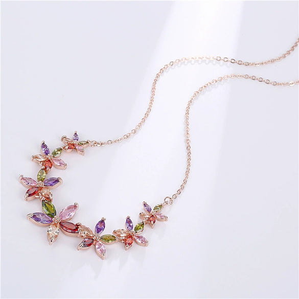 Wholesale Jewelry Copper Zircon Natural Plant Flowers Geometric Style Box Chain Electroplating Necklace