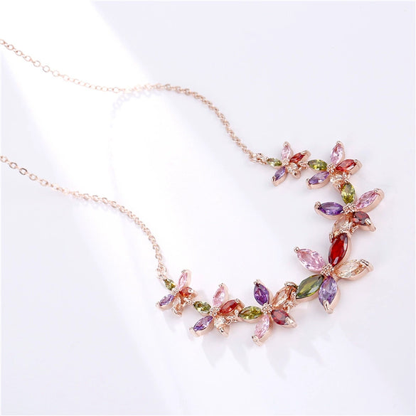 Wholesale Jewelry Copper Zircon Natural Plant Flowers Geometric Style Box Chain Electroplating Necklace