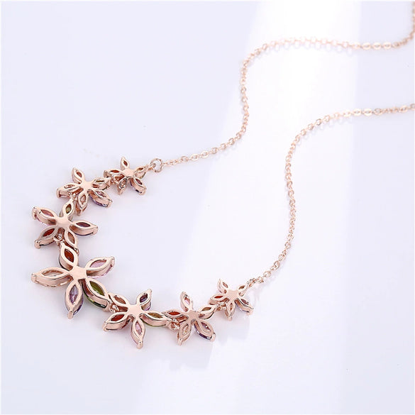 Wholesale Jewelry Copper Zircon Natural Plant Flowers Geometric Style Box Chain Electroplating Necklace