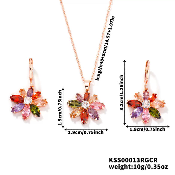 Wholesale Jewelry Copper Zircon Plants And Flowers Style Electroplating Earrings Necklace Twopiece Set For Women