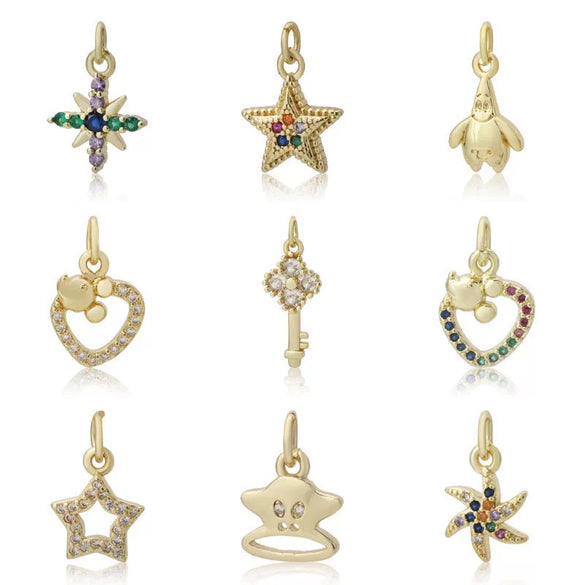 Wholesale Jewelry Copper Zircon Small Pendant With Star Elephant Turtle Shapes Electroplated For Diy Necklace Earrings Accessories