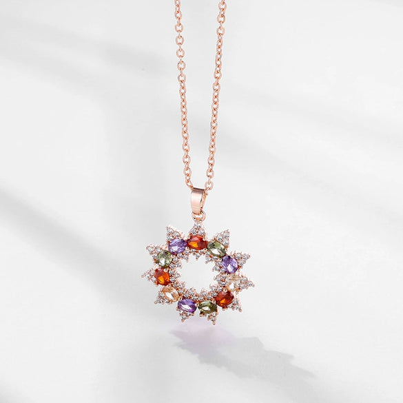 Wholesale Jewelry Copper Zircon Women's Natural Flower Pendant Ochain Necklace