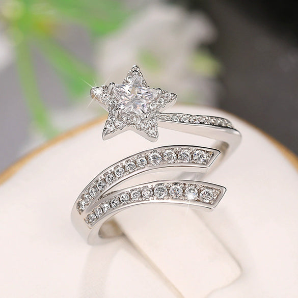 Wholesale Jewelry Copper Zirconia Inlay Stars Sun And Moon Clouds Cosmic Style Doublelayer Winding Opening Ring And Earrings