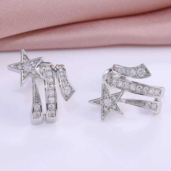 Wholesale Jewelry Copper Zirconia Inlay Stars Sun And Moon Clouds Cosmic Style Doublelayer Winding Opening Ring And Earrings