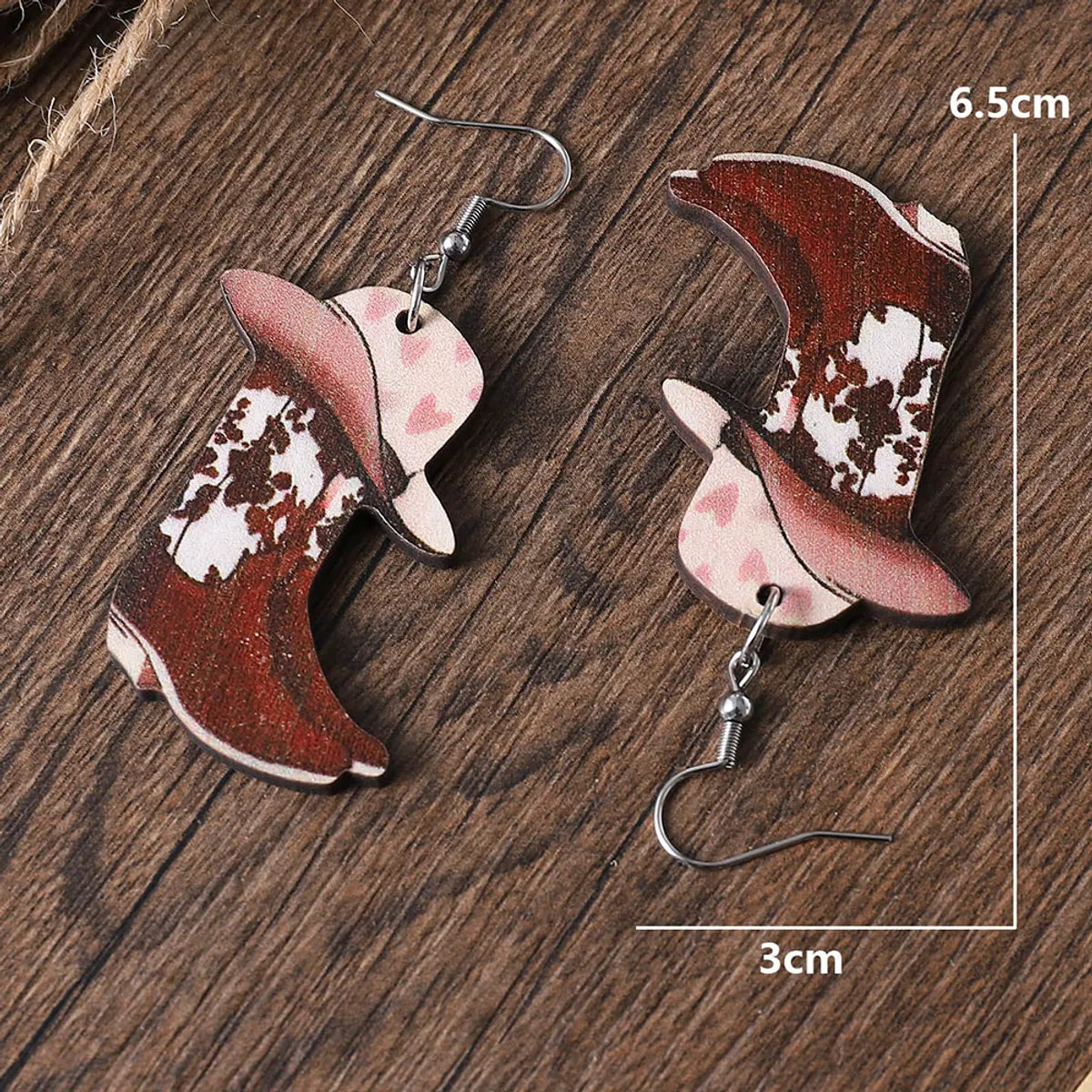 Wholesale Jewelry Cowboy Style Boots Wood Drop Earrings