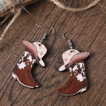 Wholesale Jewelry Cowboy Style Boots Wood Drop Earrings