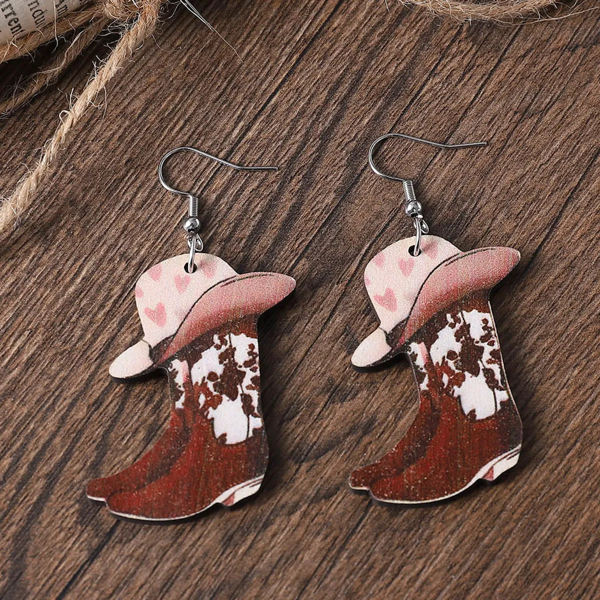 Wholesale Jewelry Cowboy Style Boots Wood Drop Earrings