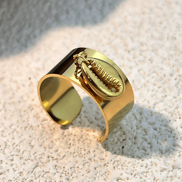 Wholesale Jewelry Creative Titanium Steel And Stainless Steel Heart Shaped Vacuum Plated Gold Opening Adjustable Ring For Women