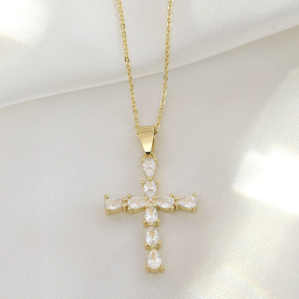 Wholesale Jewelry Cross Copper Electroplated Ochain Pendant Necklace