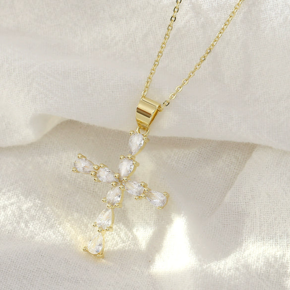 Wholesale Jewelry Cross Copper Electroplated Ochain Pendant Necklace
