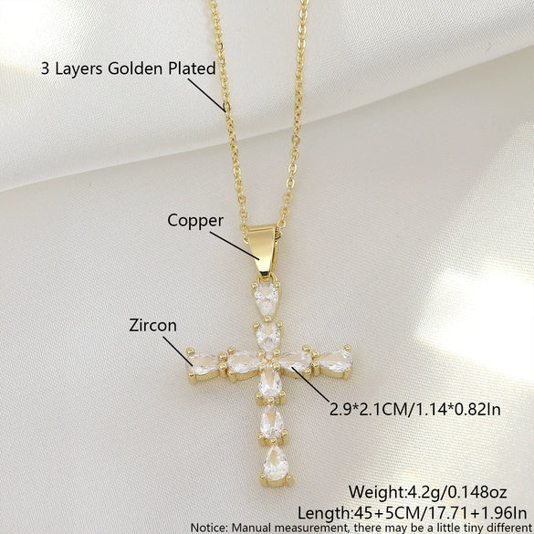 Wholesale Jewelry Cross Copper Electroplated Ochain Pendant Necklace