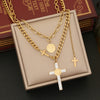 Wholesale Jewelry Cross Necklace Suit Coin Stainless Steel Multi Layer O Chain With Electroplating For Women
