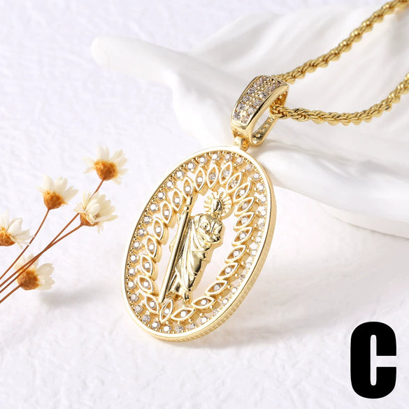 Wholesale Jewelry Cross Pendant Necklace Copper 18K Gold Plated Electroplating Geometric Style Box Chain