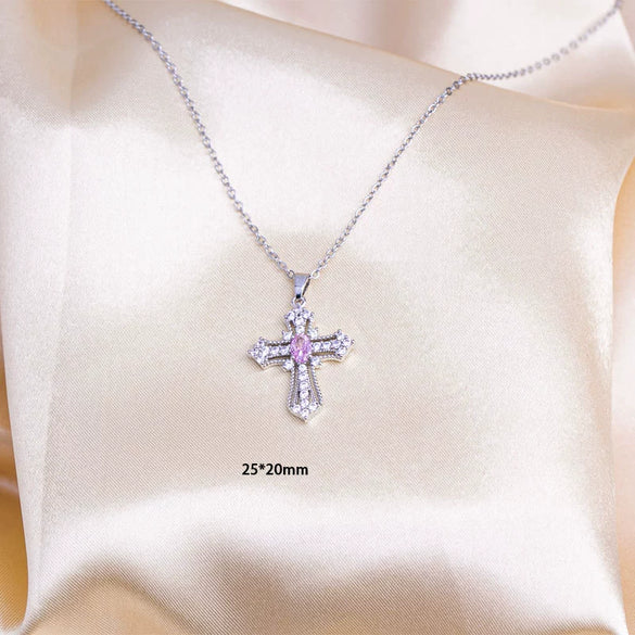 Wholesale Jewelry Cross Titanium Steel Mixed Gemstone Pendant Necklace With Electroplating Simple Design