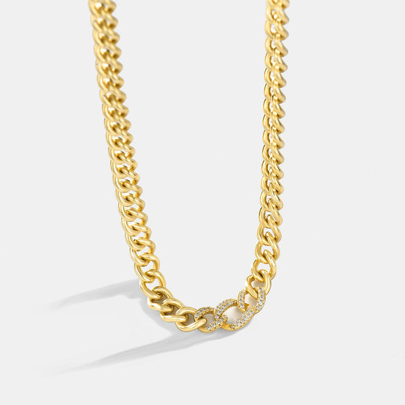 Wholesale Jewelry Cuban Chain Copper 18K Gold Plated Geometric Style Necklace