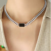 Wholesale Jewelry Cuban Chain 316L Stainless Steel Hip Hop Green Black Glass Stone Electroplated Necklace Bracelet For Women