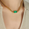 Wholesale Jewelry Cuban Chain 316L Stainless Steel Hip Hop Green Black Glass Stone Electroplated Necklace Bracelet For Women