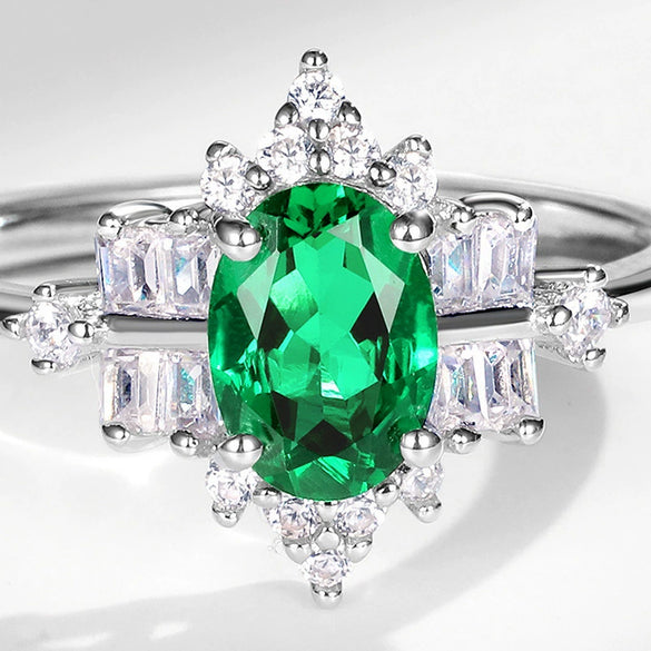 Wholesale Jewelry Cultivated Emerald Eggshaped Geometric Fashion Women's Ring With Electroplating