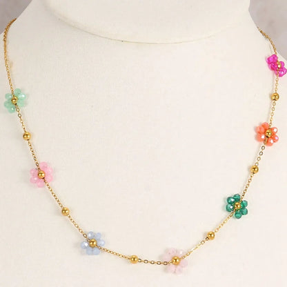 Wholesale Jewelry Cute Beach Flower 304 Stainless Steel 18K Gold Plated Knitting Necklace