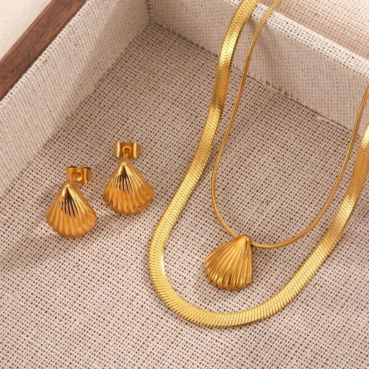 Wholesale Jewelry Cute Beach Shell 304 Stainless Steel 18K Gold Plated Plating Jewelry Set