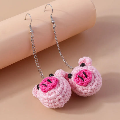 1 Pair Cute Bear Pig Frog Knit Zinc Alloy Drop Earrings