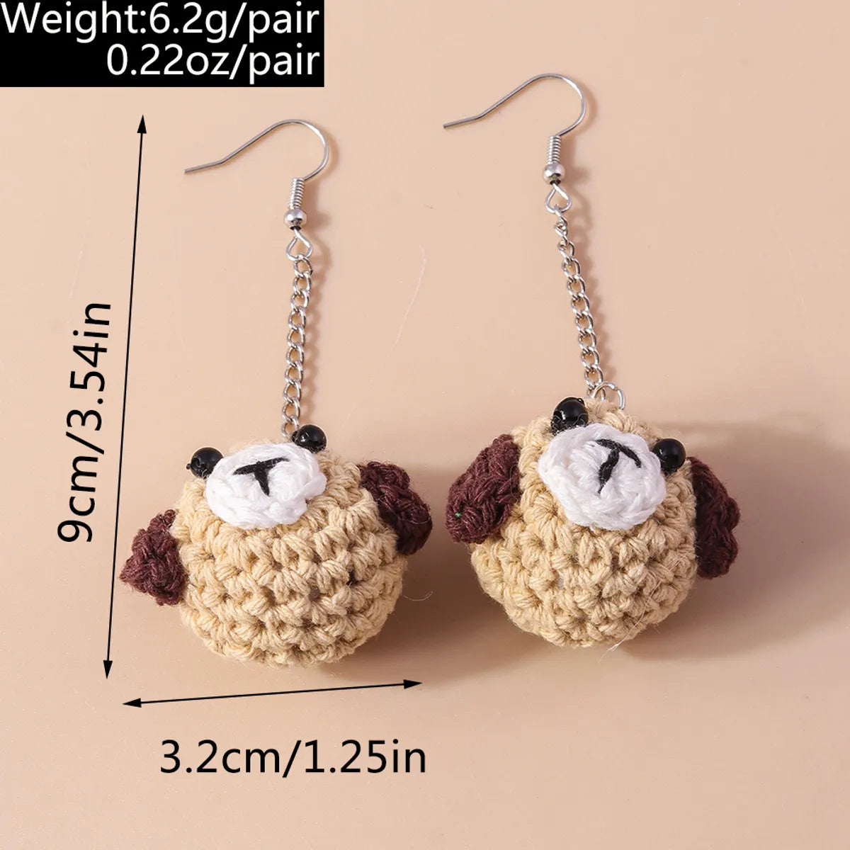 1 Pair Cute Bear Pig Frog Knit Zinc Alloy Drop Earrings