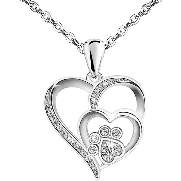 Wholesale Jewelry Cute Cat Claw Love Double Peach Heart Zircon Mixed Gemstone Inlay Copper Pendant Necklace