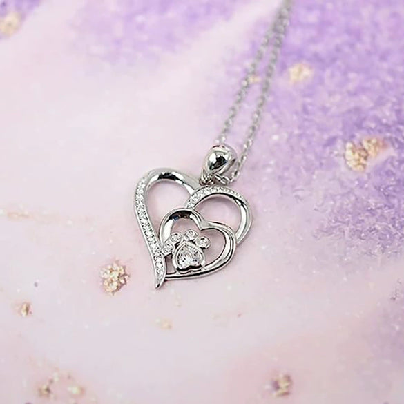 Wholesale Jewelry Cute Cat Claw Love Double Peach Heart Zircon Mixed Gemstone Inlay Copper Pendant Necklace