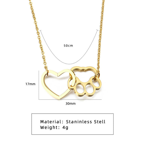 Wholesale Jewelry Cute Cat Paw Print Peach Heart Stainless Steel Necklace With Electroplating Treatment