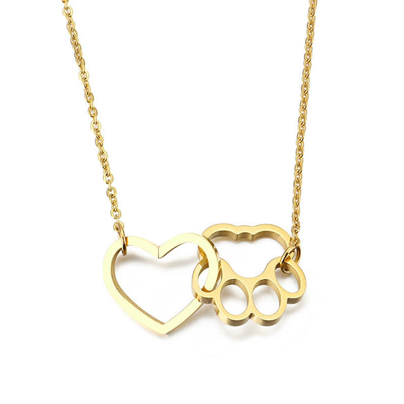 Wholesale Jewelry Cute Cat Paw Print Peach Heart Stainless Steel Necklace With Electroplating Treatment