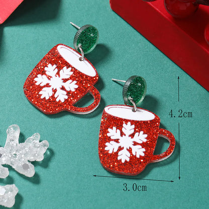 1 Pair Cute Christmas Tree Christmas Socks Snowflake Painted Arylic Drop Earrings