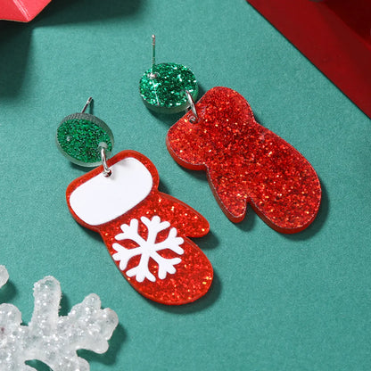 1 Pair Cute Christmas Tree Christmas Socks Snowflake Painted Arylic Drop Earrings