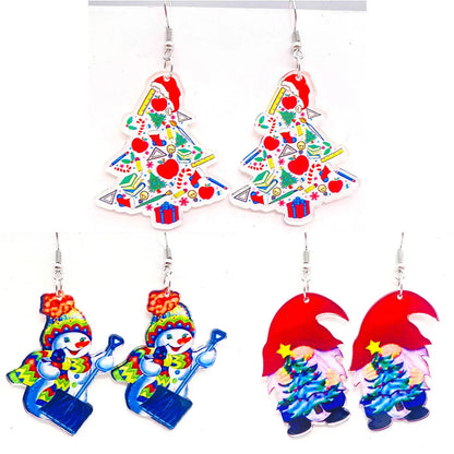 Wholesale Jewelry Cute Christmas Tree Doll Snowman Arylic Drop Earrings