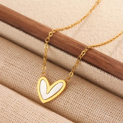 Wholesale Jewelry Cute Commute Heart Shape 304 Stainless Steel Acrylic Shell 18K Gold Plated Inlay Pendant Necklace