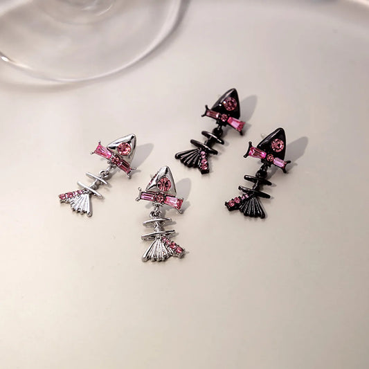 Wholesale Jewelry Cute Fish Bone Alloy Rhinestones Plating Inlay Ear Studs