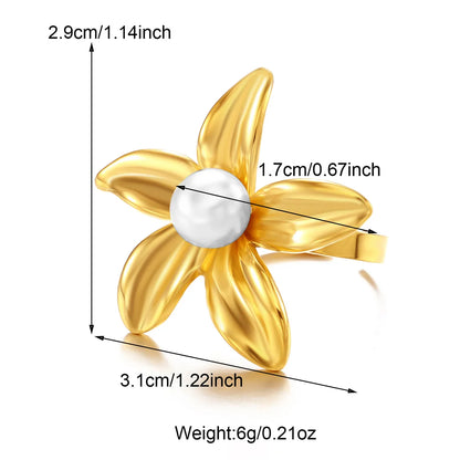 Wholesale Jewelry Cute Flower Butterfly Bow Knot 304 Stainless Steel Artificial Pearls Zircon 18K Gold Plated Plating Inlay Open Rings