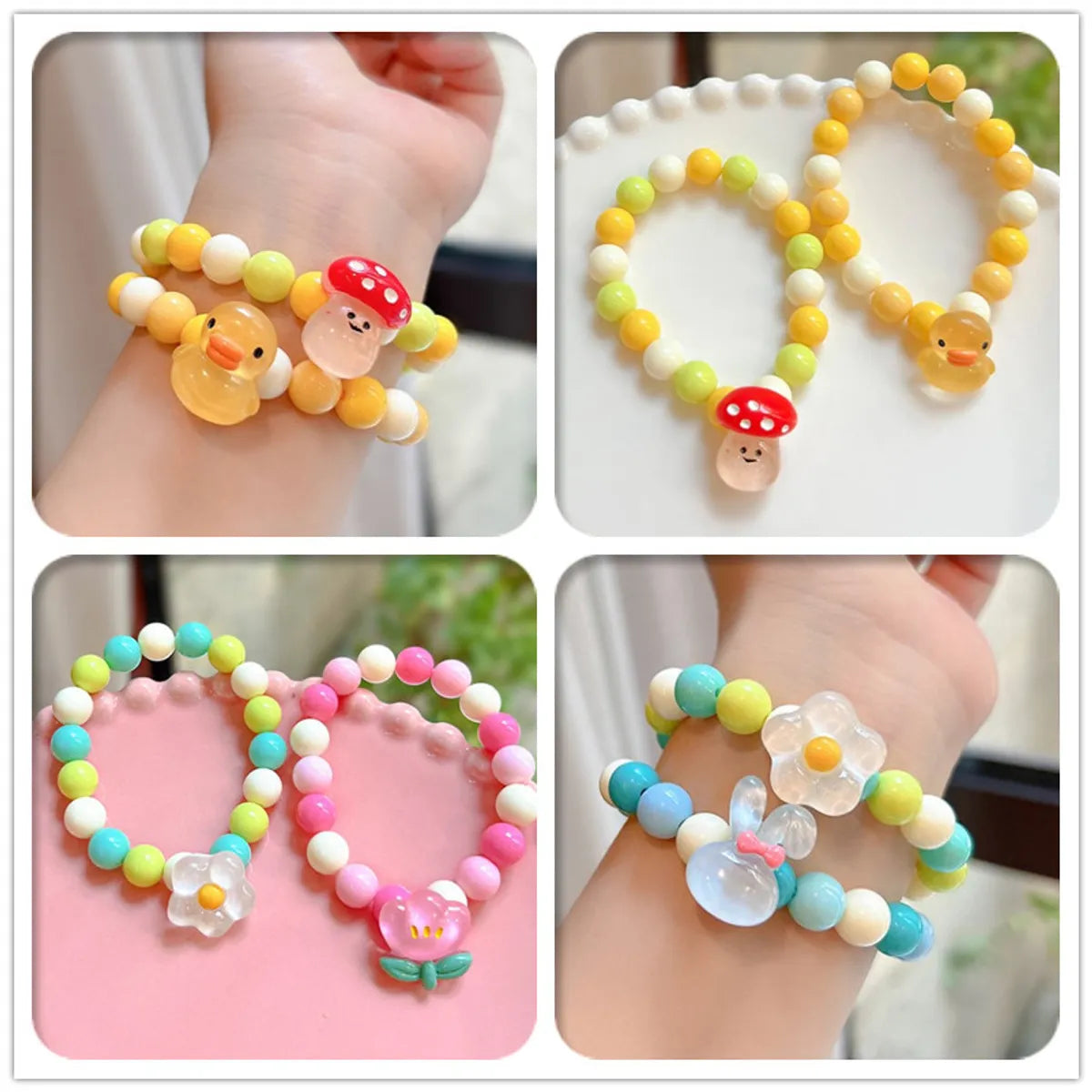 Wholesale Jewelry Cute Flower Mushroom Duck Arylic Beaded Bracelets