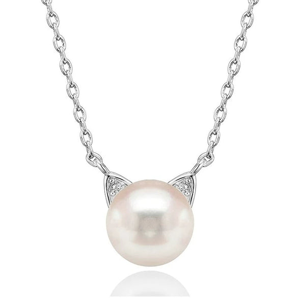 Wholesale Jewelry Cute Geometric Animal Zodiac Copper Mixed Gemstone Inlay Zirconia Cat Ears Imitation Pearl Necklace For Women