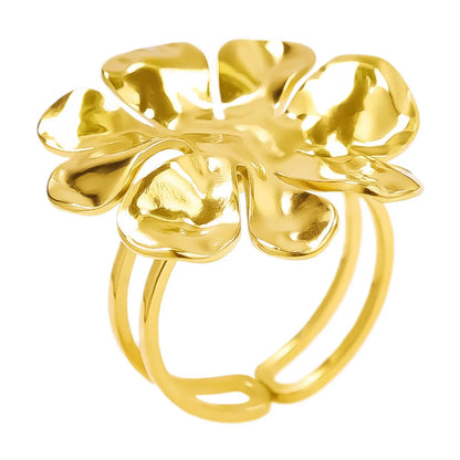 Wholesale Jewelry Cute Geometric Flower 304 Stainless Steel 18K Gold Plated Irregular Polishing Adjustable Ring