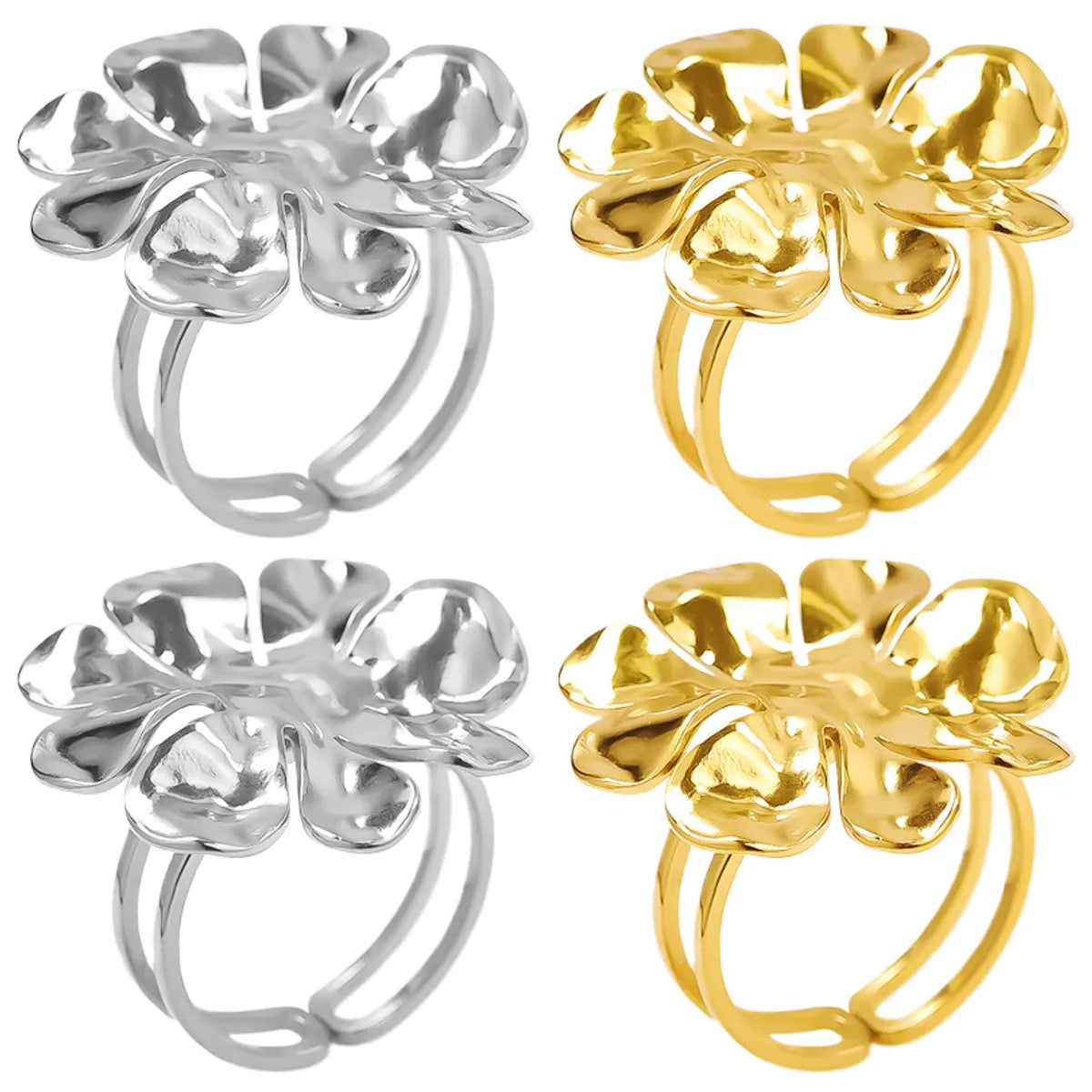 Wholesale Jewelry Cute Geometric Flower 304 Stainless Steel 18K Gold Plated Irregular Polishing Adjustable Ring