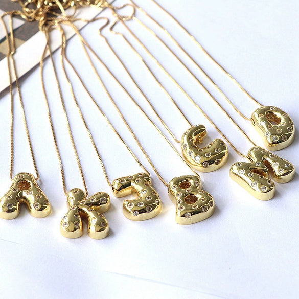 Wholesale Jewelry Cute Gold Plated Balloon Bubble Pendant Snake Chain Necklace Copper Alloy With Zircon Inlay And Letter Pattern