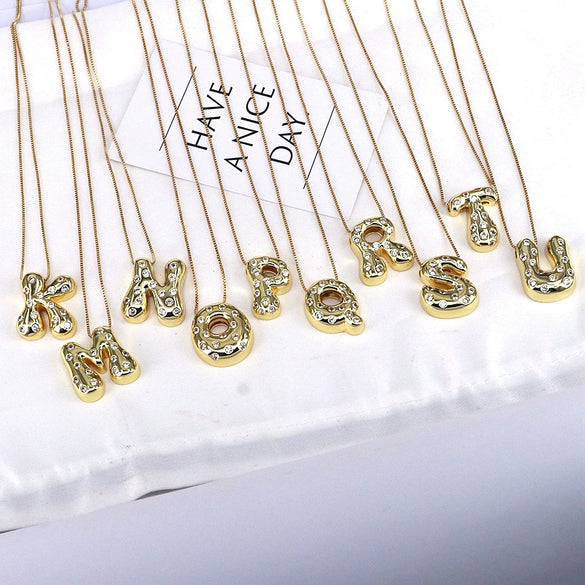 Wholesale Jewelry Cute Gold Plated Balloon Bubble Pendant Snake Chain Necklace Copper Alloy With Zircon Inlay And Letter Pattern