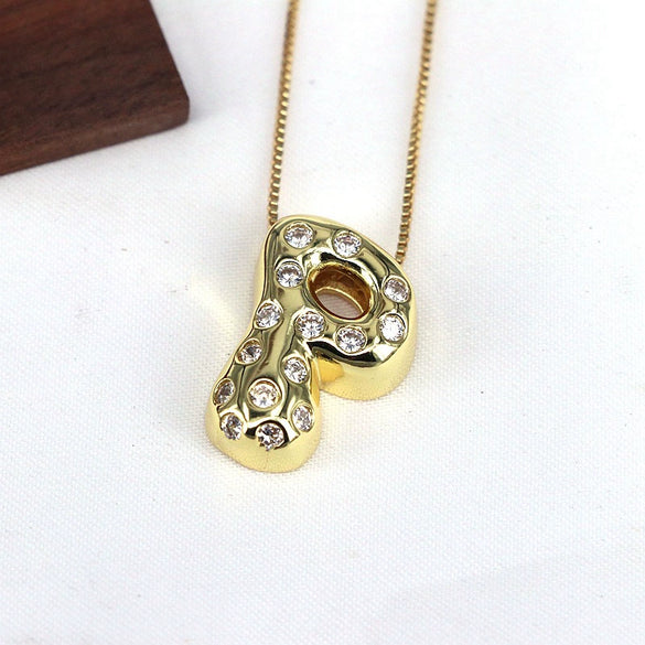 Wholesale Jewelry Cute Gold Plated Balloon Bubble Pendant Snake Chain Necklace Copper Alloy With Zircon Inlay And Letter Pattern