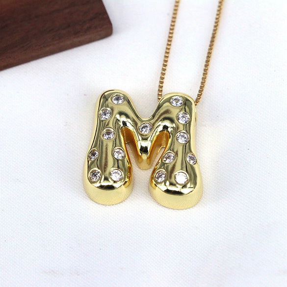 Wholesale Jewelry Cute Gold Plated Balloon Bubble Pendant Snake Chain Necklace Copper Alloy With Zircon Inlay And Letter Pattern